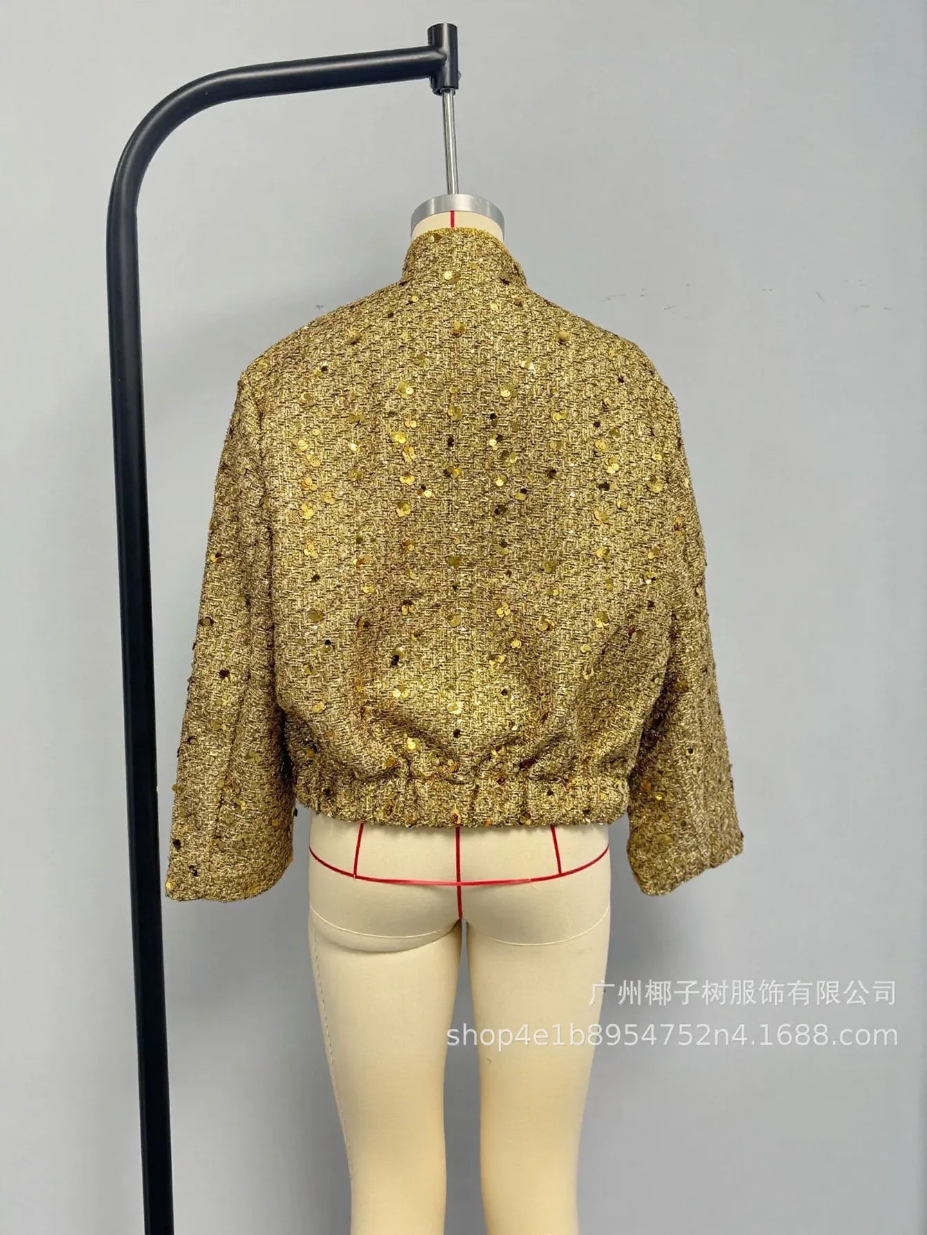 Shimmering Tweed Stand Collar Jacket