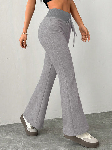 High Waisted Drawstring Flare Lounge Pants