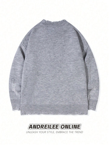 Distressed Graphic Oversized Knit Sweater