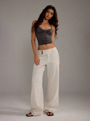 Button-Front Office-Chic Pants