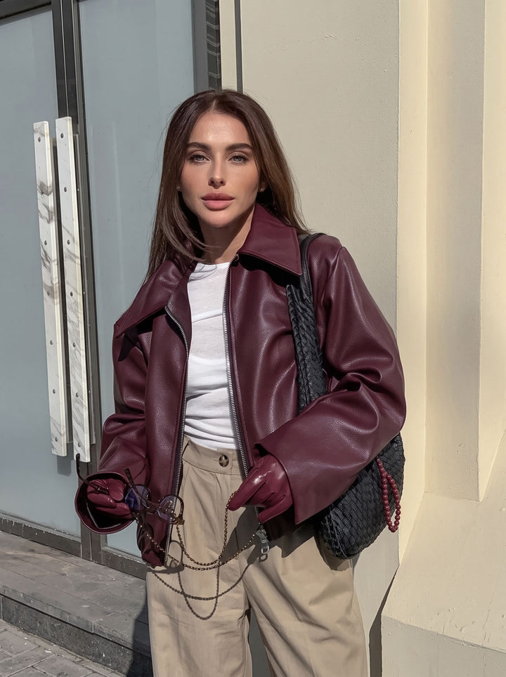 Oversized Zip Up Faux Leather Jacket