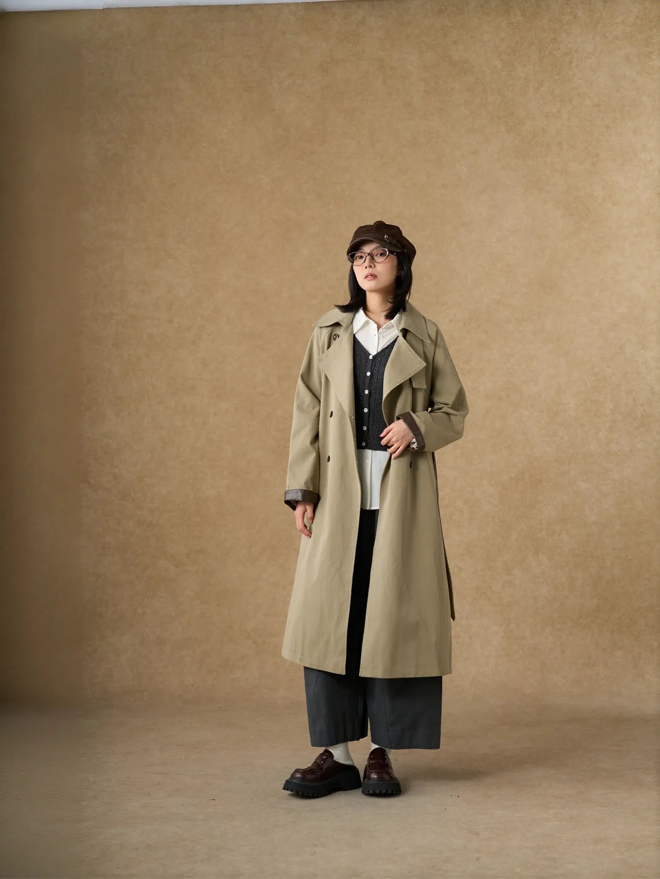 Oversized Contrast Trim Trench Coat