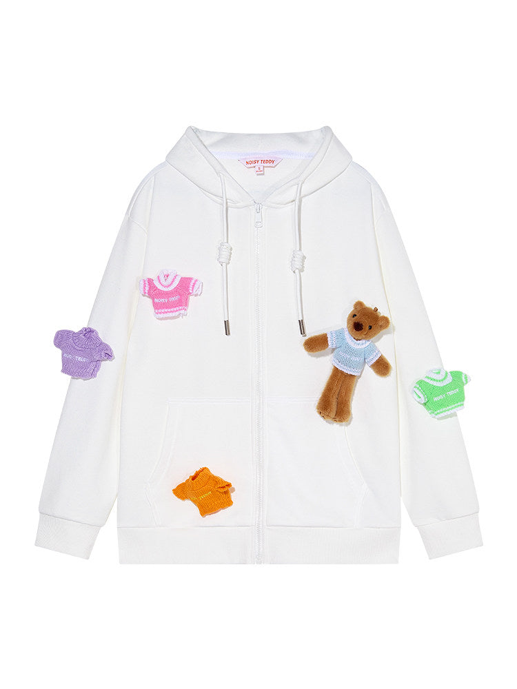 Cute Bear Graphic Zip Hooded Jacket
