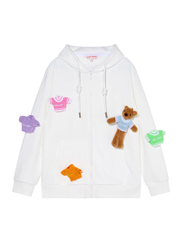 Cute Bear Graphic Zip Hooded Jacket