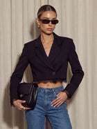 Lace Trim Cropped Blazer Jacket