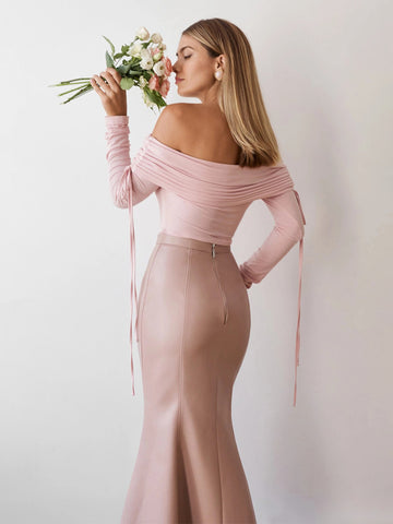 Ruched Off The Shoulder Longsleeve Top