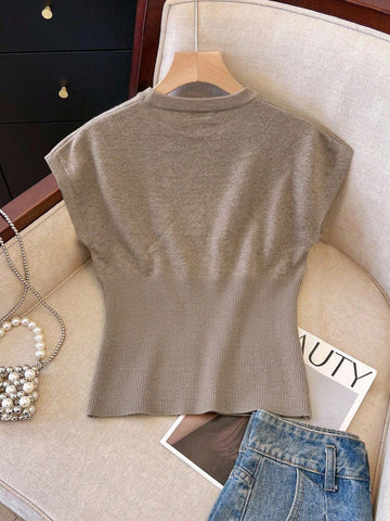 Sleeveless Ribbed Button Up Knit Cardigan