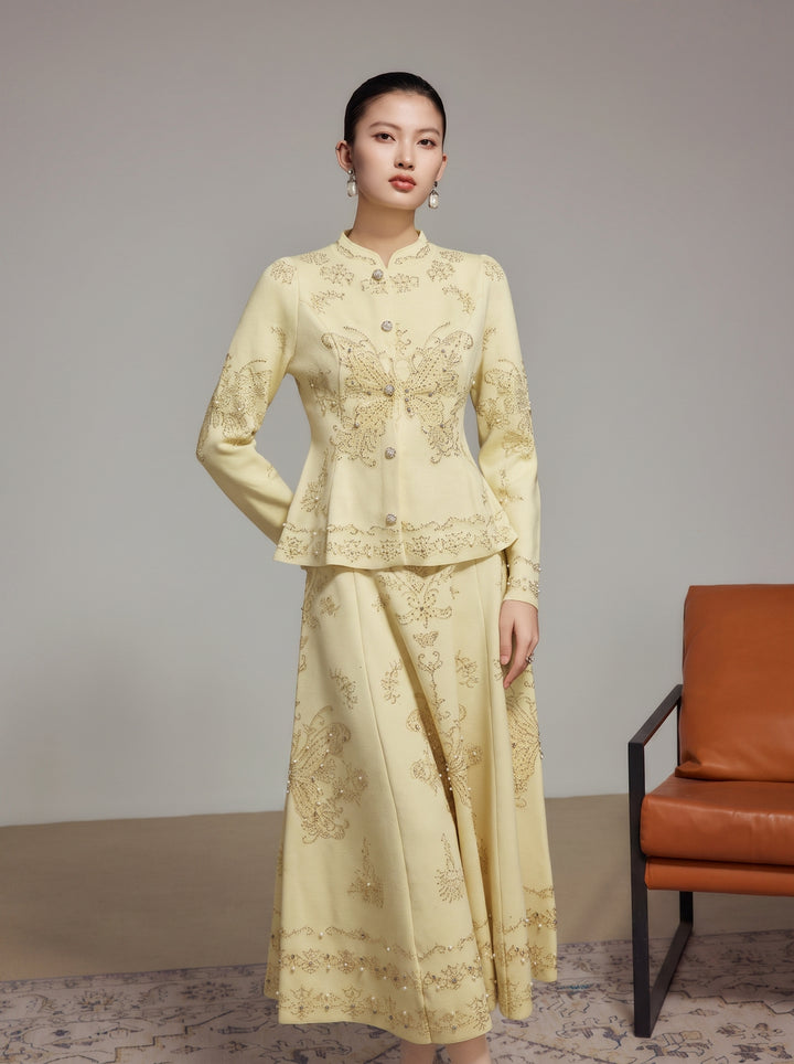 Embroidered Butterfly Pink A Line Skirt