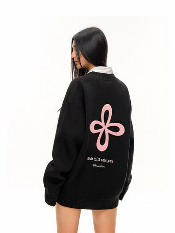 Oversized Graphic Unisex Knit Cardigan