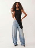 Asymmetric High Slit Sleeveless Tank Top