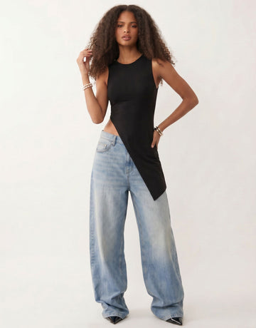 Asymmetric High Slit Sleeveless Tank Top