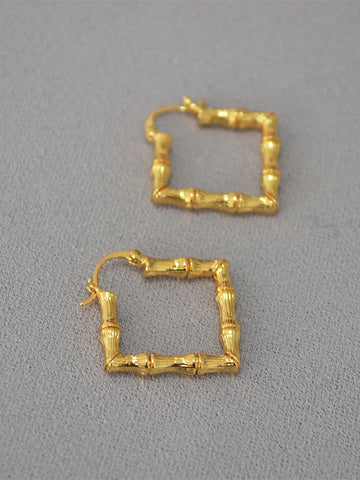 Gold Textured Bamboo Hoop Earrings