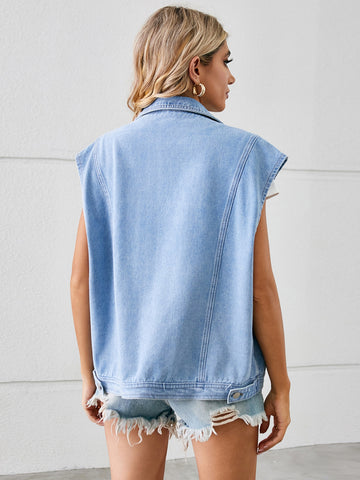 Oversized Sleeveless Light Wash Denim Vest