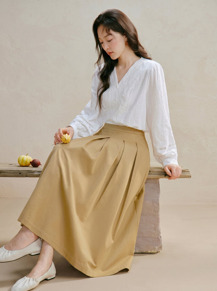 Embroidered Cotton V Neck Button Shirt
