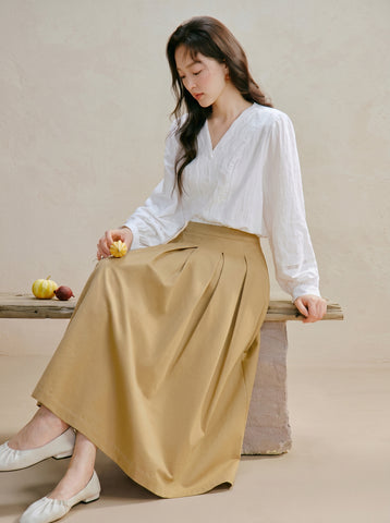 Embroidered Cotton V Neck Button Shirt