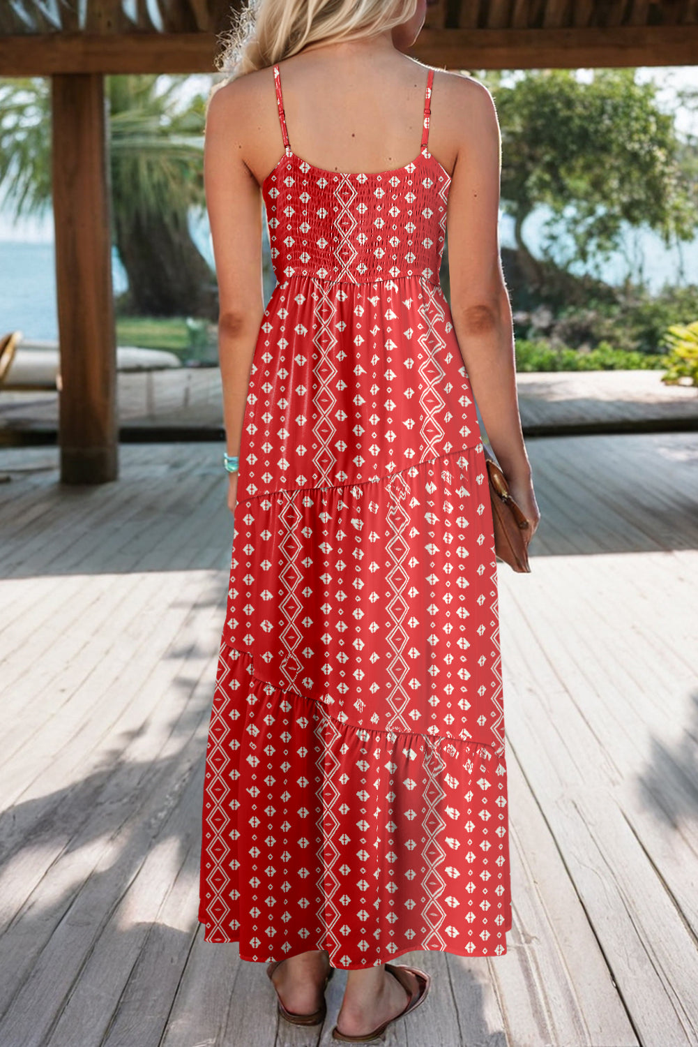 Geometric Print Strappy Maxi Dress
