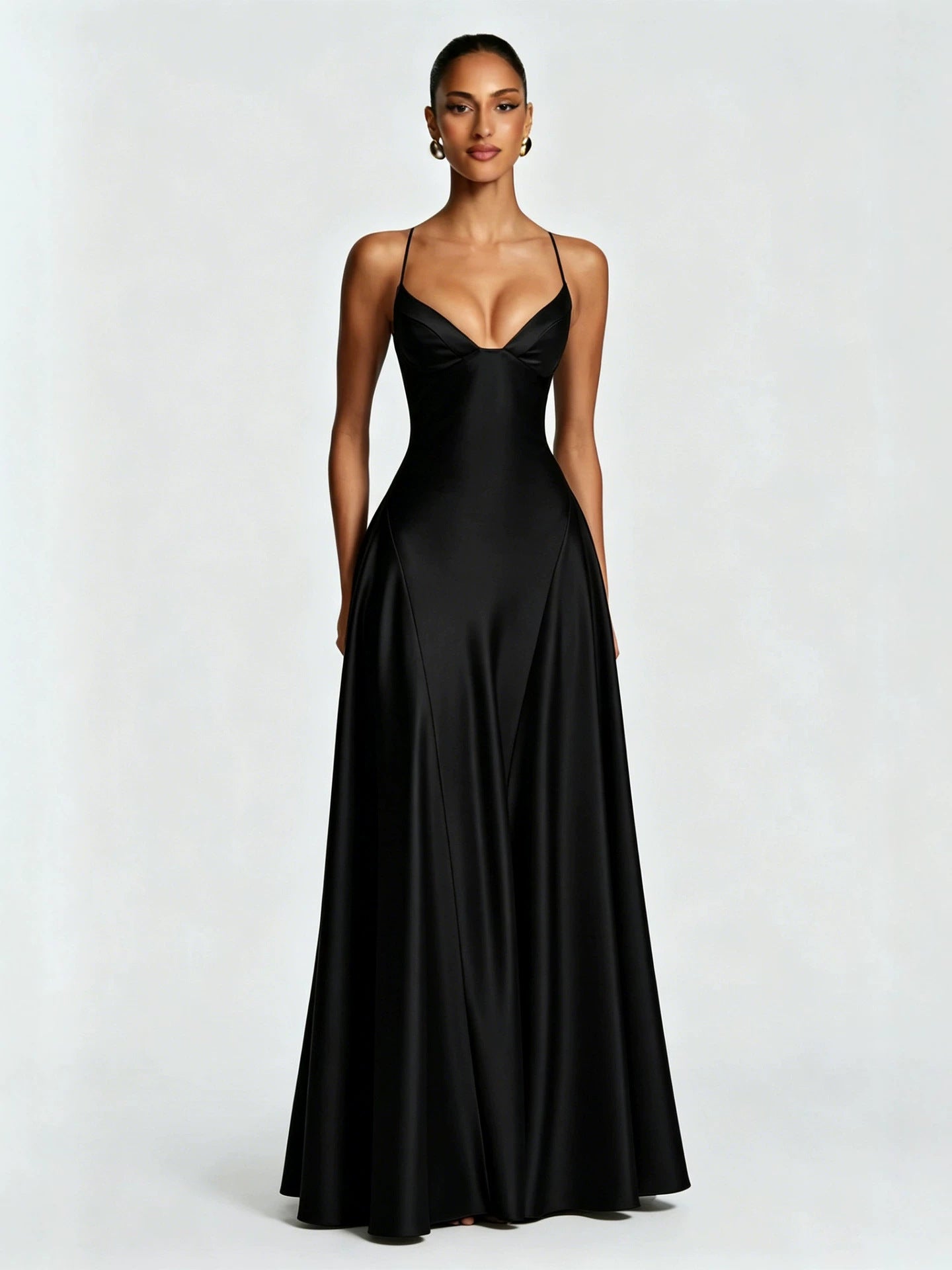 Elegant Satin V Neck Maxi Dress