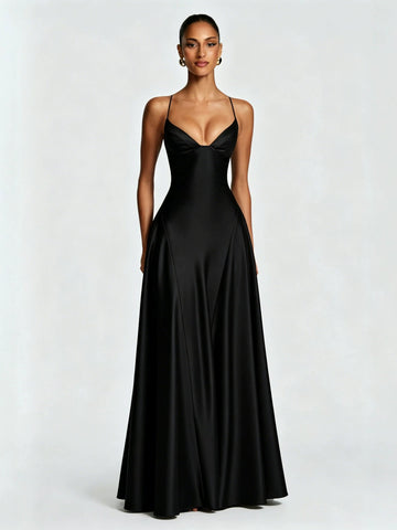Elegant Satin V Neck Maxi Dress