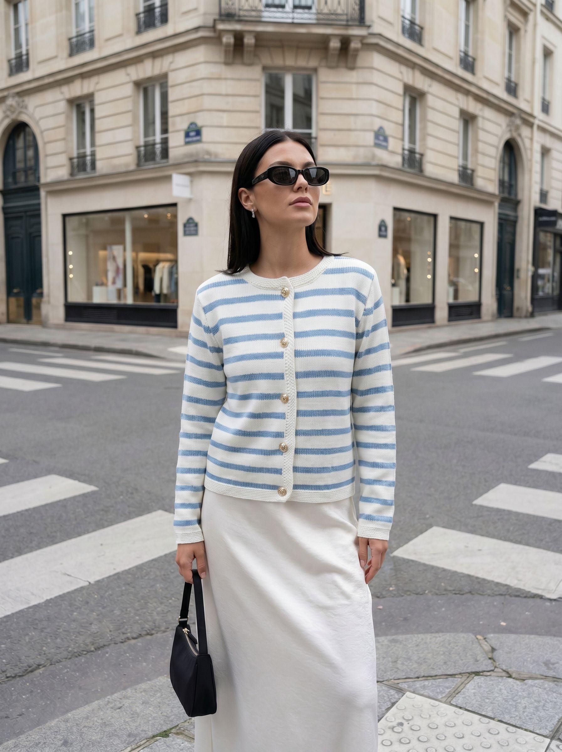 Striped Gold Button Knit Cardigan