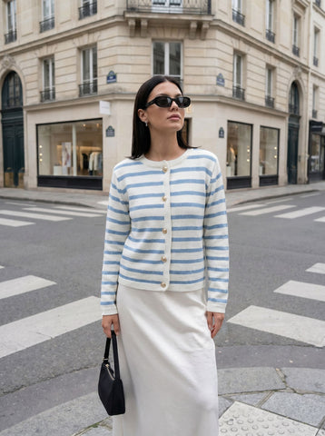 Striped Gold Button Knit Cardigan