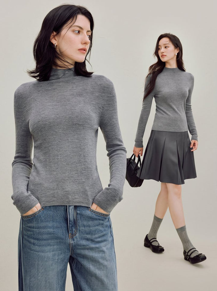 Soft Pure Wool Mock Neck Sweater
