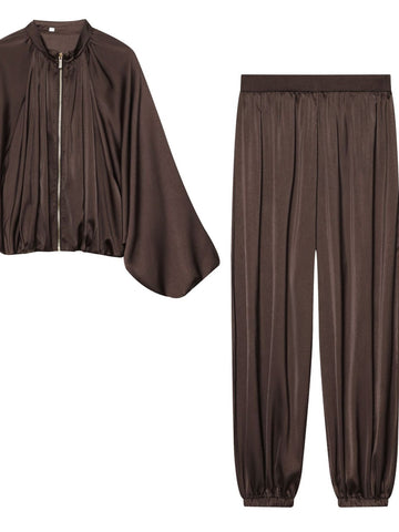 Satin Pleated Lantern Sleeve Pant Set