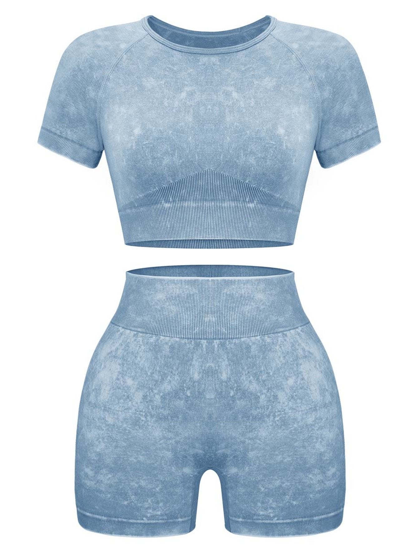 Seamless Acid Wash Yoga Shorts Set