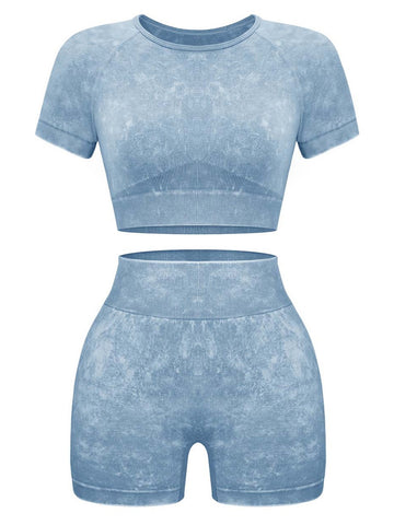 Seamless Acid Wash Yoga Shorts Set