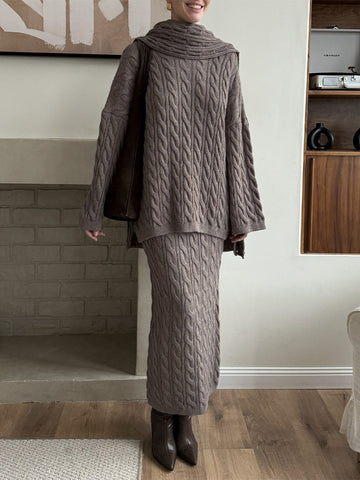 Cozy Cable Knit Sweater Skirt Set