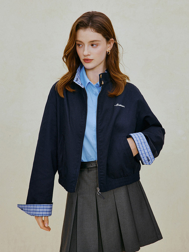 Plaid Collar Cotton Casual Bomber Jacket