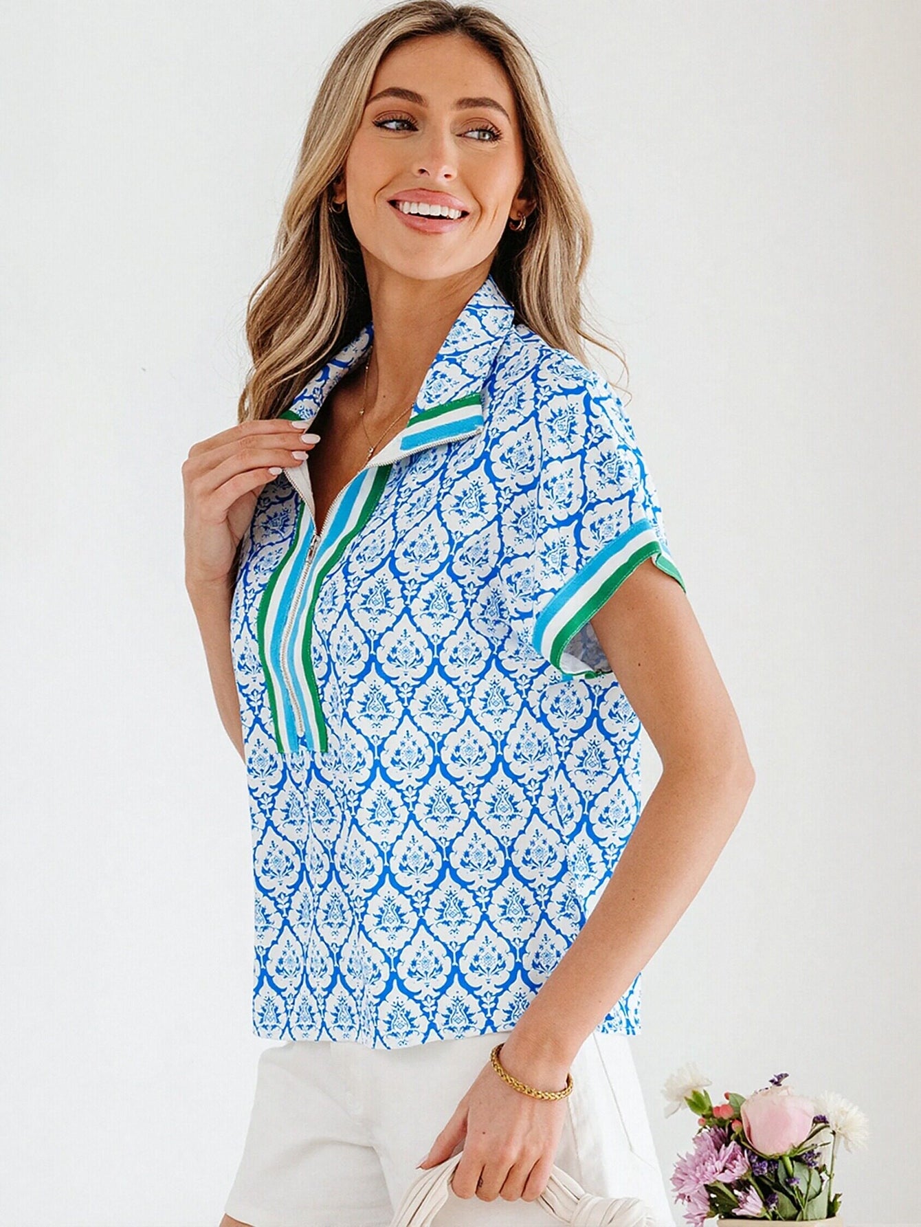 Printed Zip Front Polo