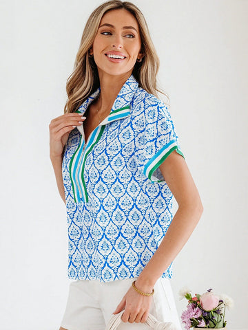 Printed Zip Front Polo