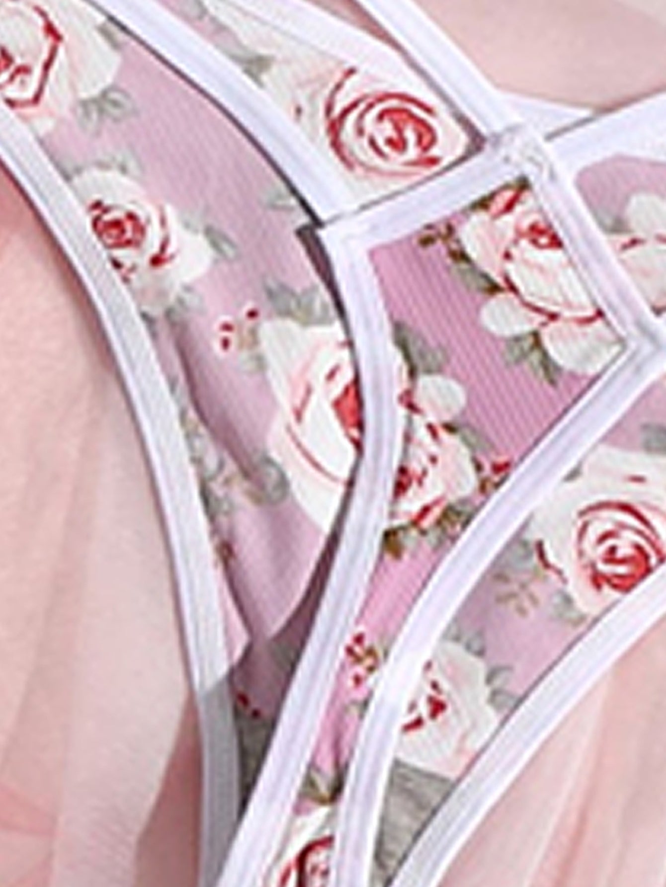 Seamless Floral Print Strappy Thong Panties