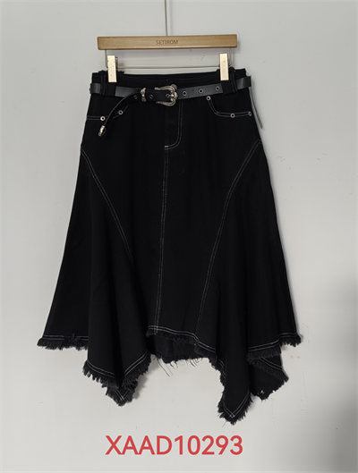 Distressed Asymmetric High Waist Denim Skirt