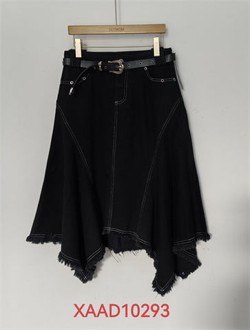 Distressed Asymmetric High Waist Denim Skirt