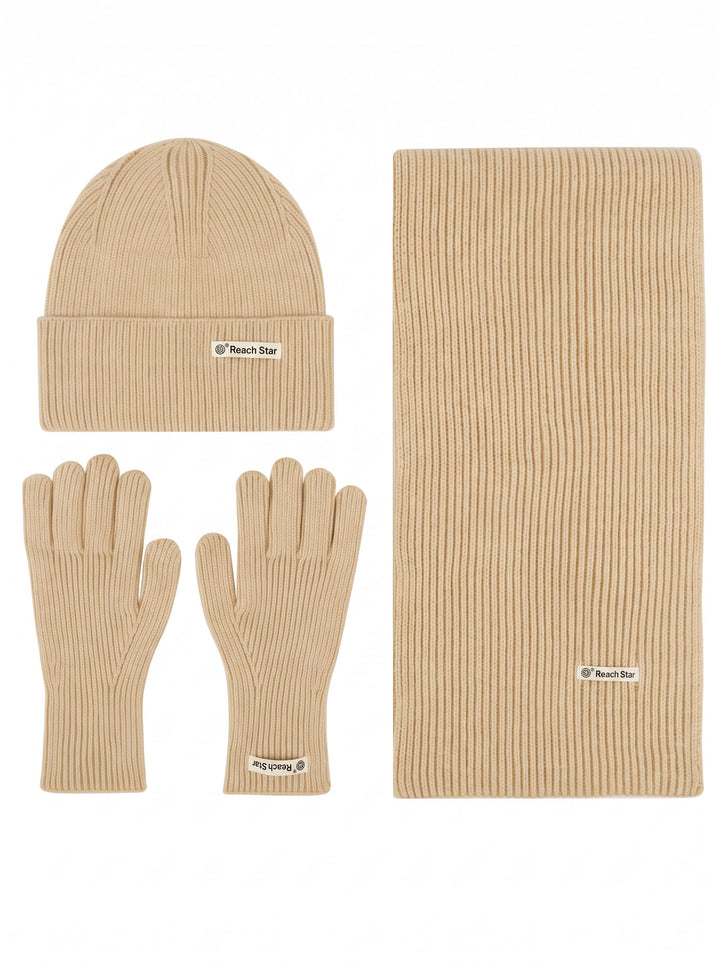 Cozy Ribbed Knit Winter Hat Scarf Gloves 3-Piece Set