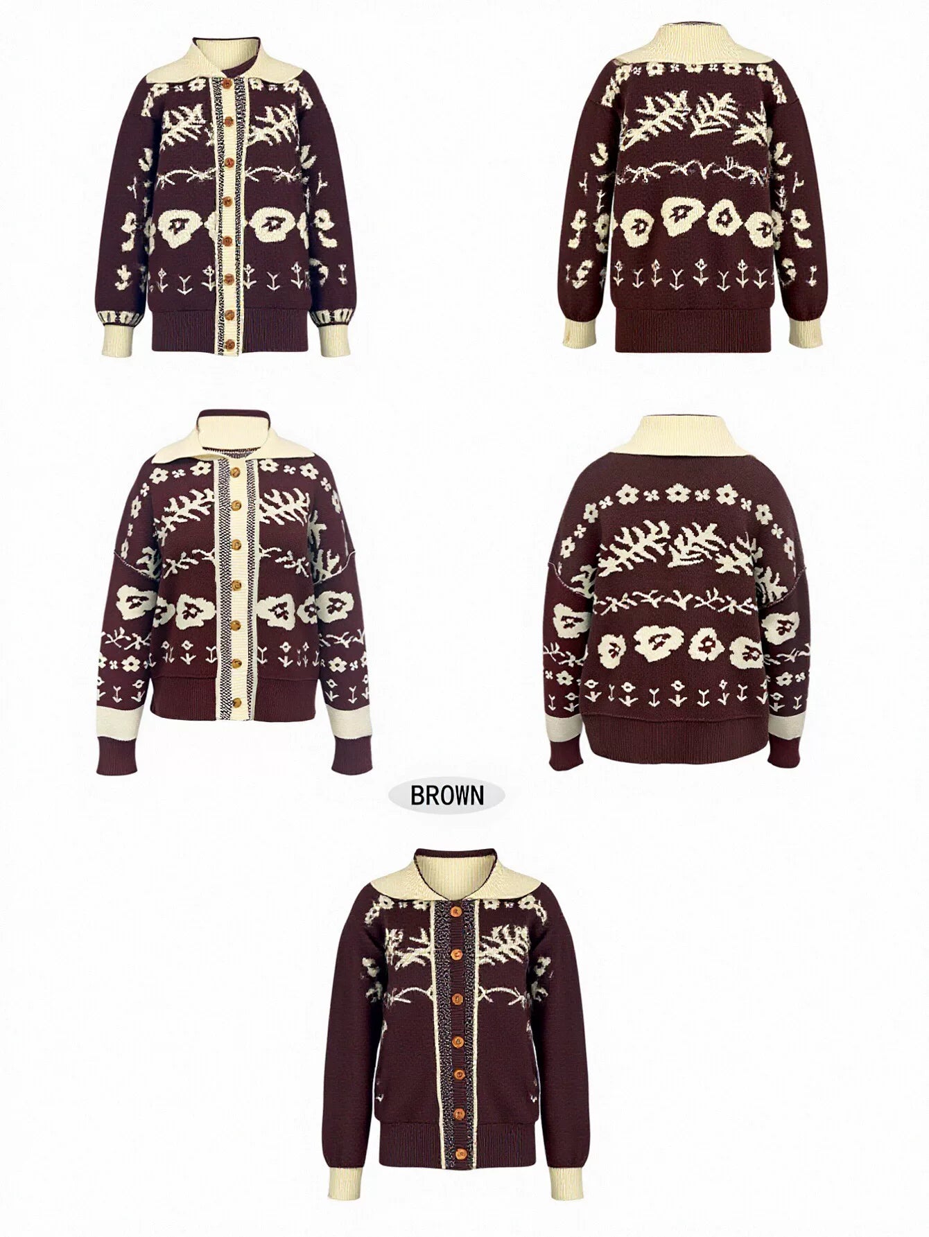 Oversized Floral Jacquard Knit Cardigan