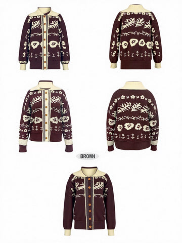 Oversized Floral Jacquard Knit Cardigan