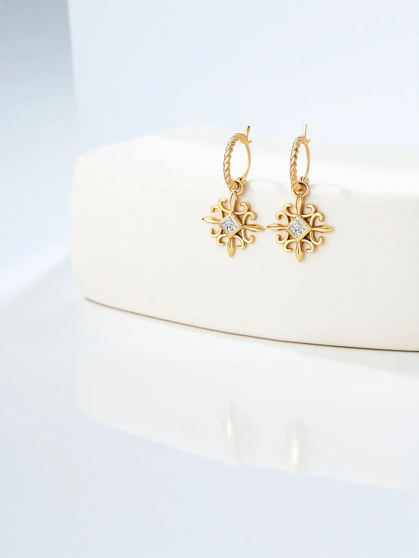 Vintage Twisted Gold Hoop Dangle Earrings