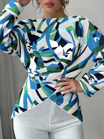 Abstract Print Draped Chiffon Blouse