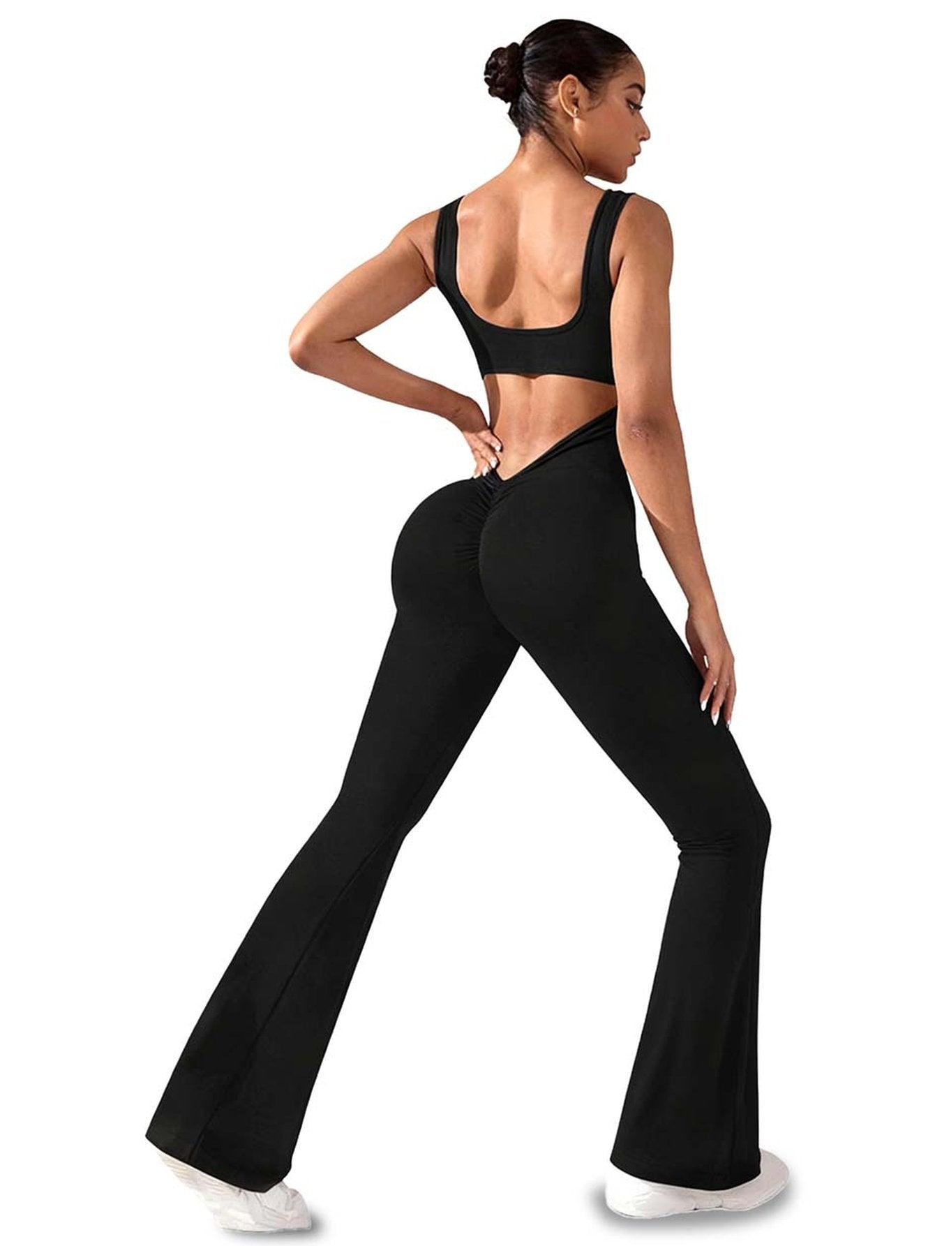 Sculpting Backless Flare Leg Jumpsuit