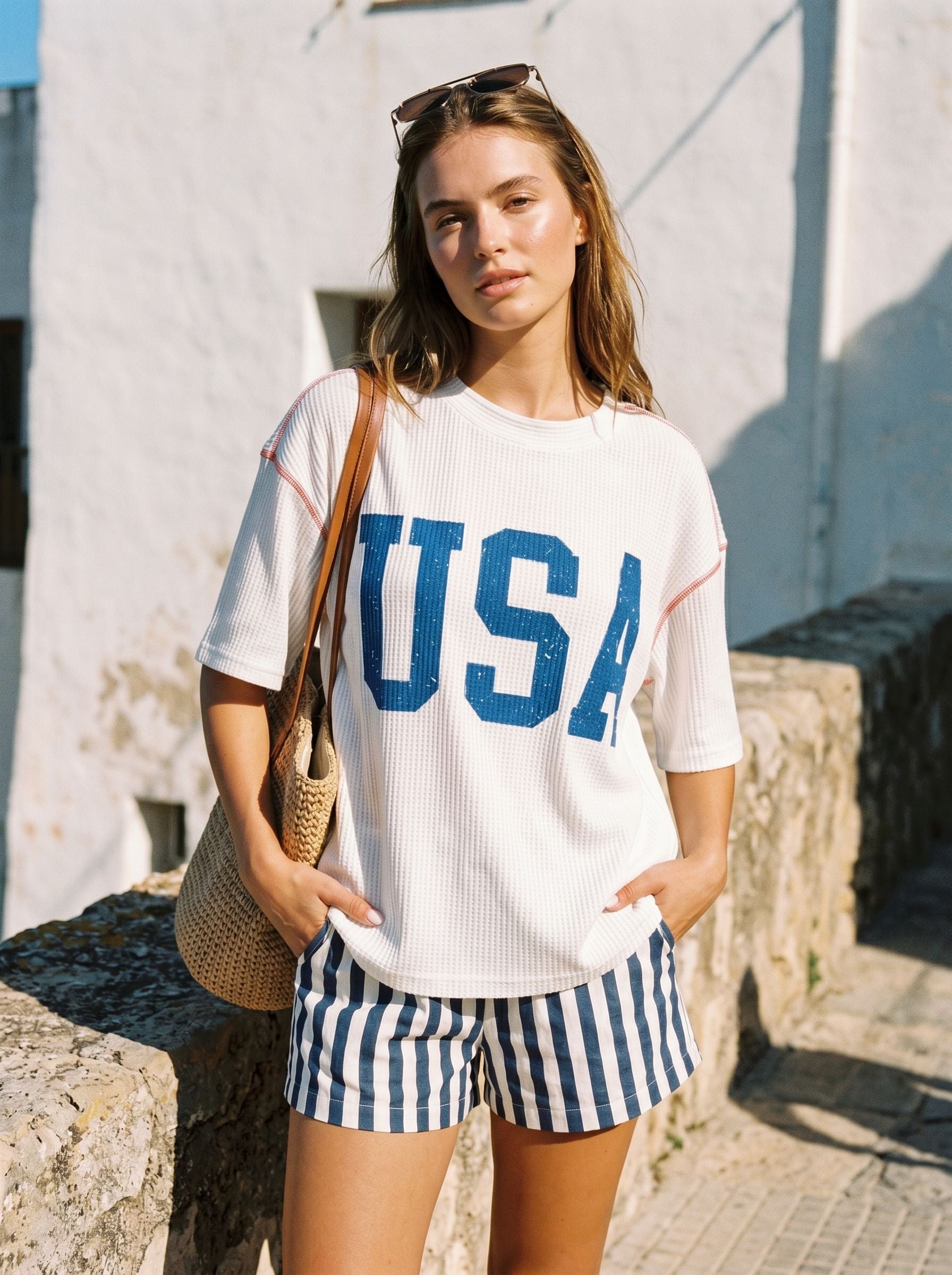 Oversized Waffle Knit Graphic T-Shirt