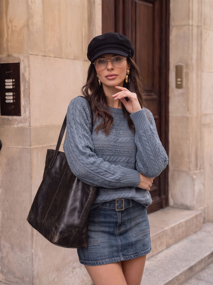 Oversized Open Knit Cable Pullover Sweater