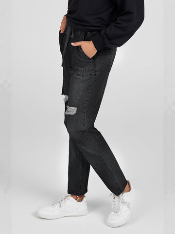 High Waist Drawstring Detail Jeans