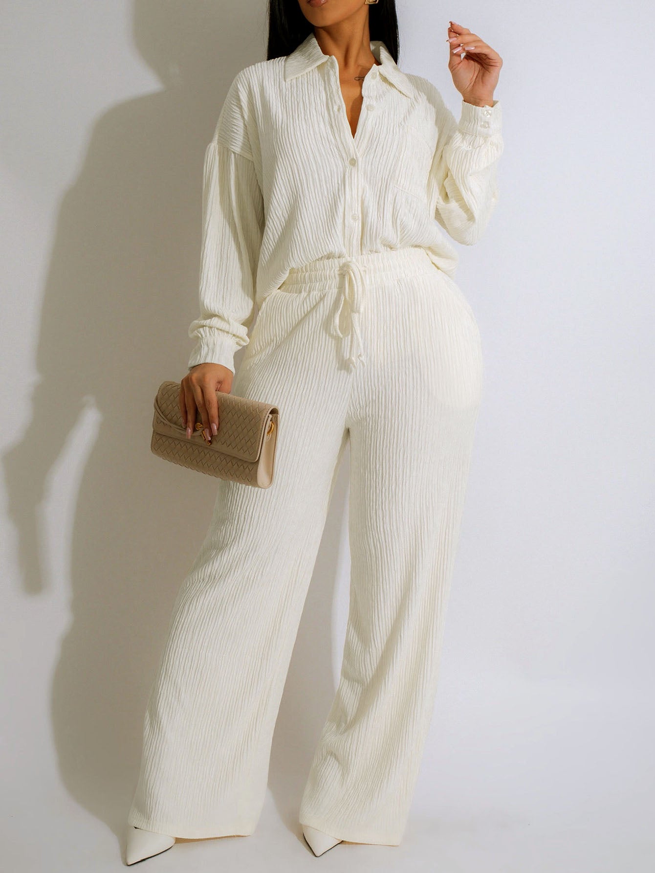 Elegant Pleated Button Down Pant Set