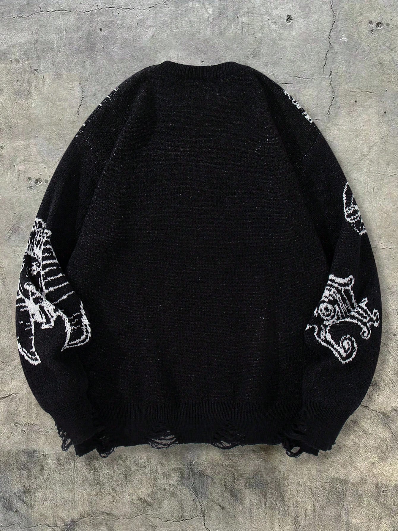 Oversized Graphic Distressed Knit Sweater