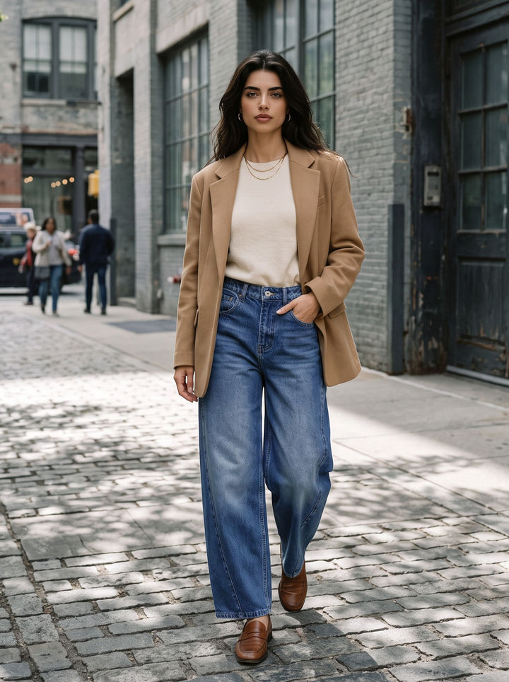 High Waisted Curved Seam Jeans
