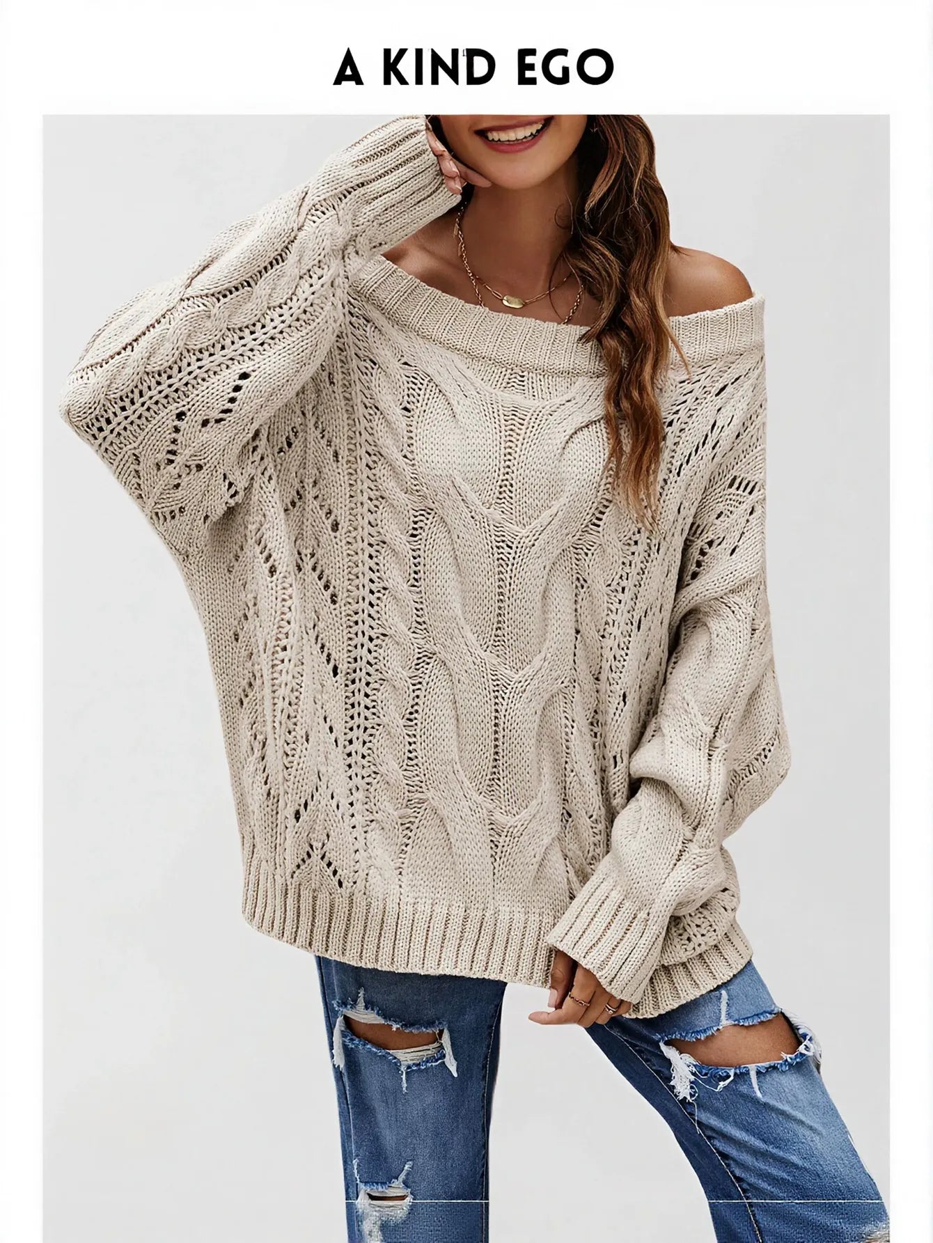 Oversized Off Shoulder Cable Knit Sweater
