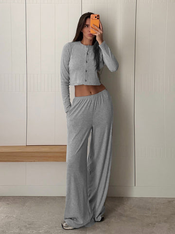 Cozy Ribbed Crop Lounge Pants Set