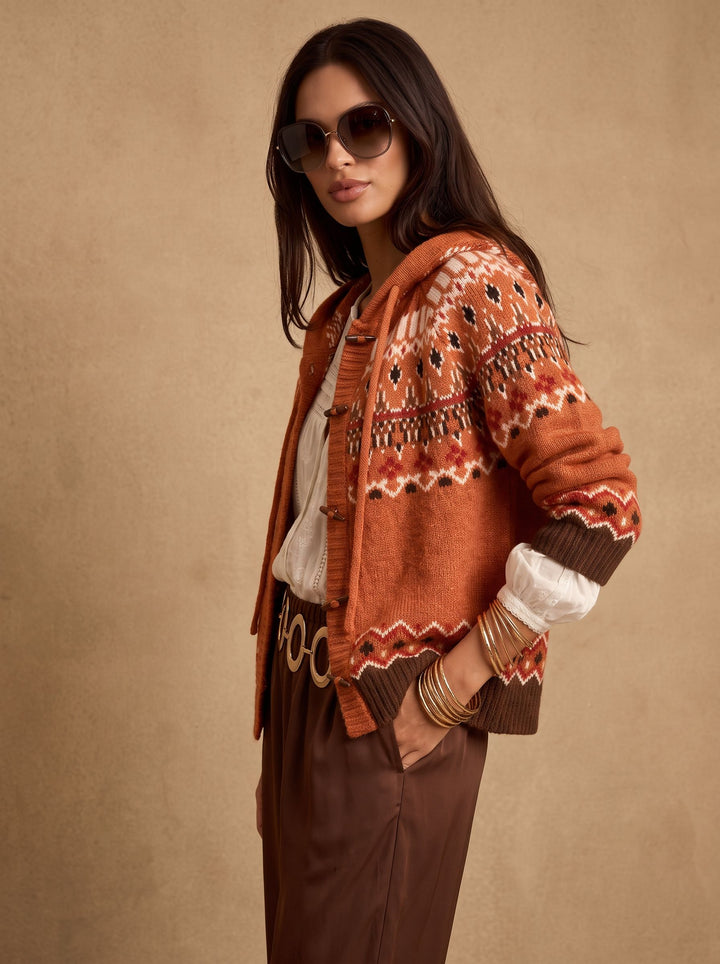 Cozy Fair Isle Hooded Cardigan